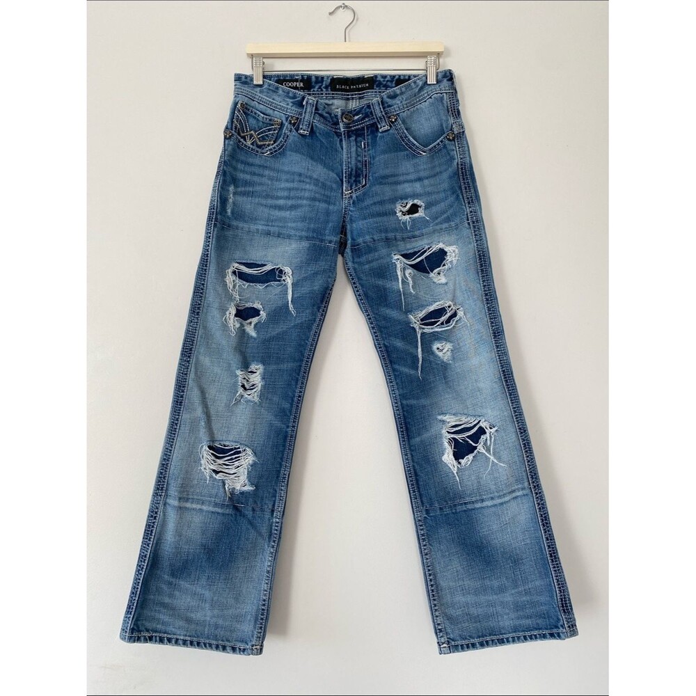 Affliction Black Premium Cooper Distressed Blue Medium Washed Jeans 32 Straight